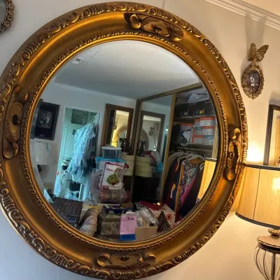Beveled, Gold Framed Round Mirror