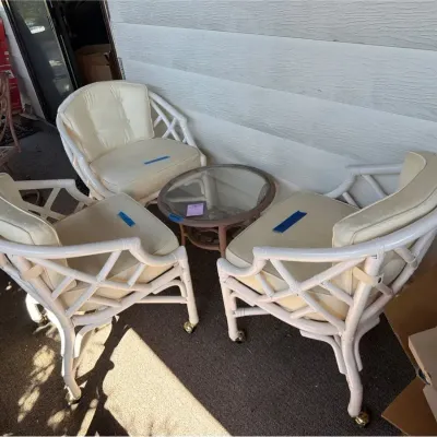3 Rattan Patio Rolling Chairs And Round Table 