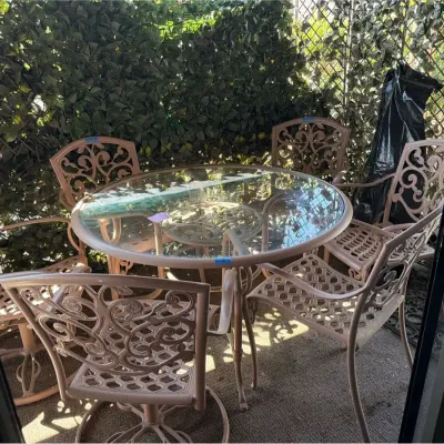 Cast Iron Glass Dining Table With 6 Chairs  