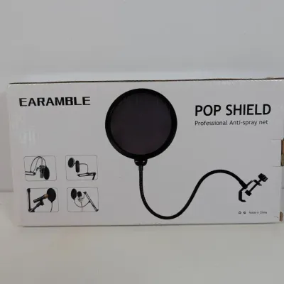 Sale Photo Thumbnail #309: Earamble microphone pop shield with adjustable gooseneck arm and clamp, in its original box.