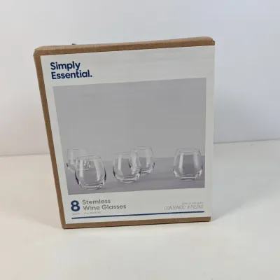 Sale Photo Thumbnail #323: Simply Essential 8-piece stemless wine glass set, new in its original packaging.