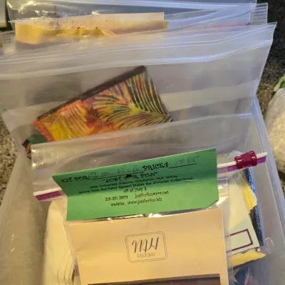 Sale Photo Thumbnail #26: Assorted quilting and craft kits, including an MH Designs pattern, individually packaged in clear plastic bags.