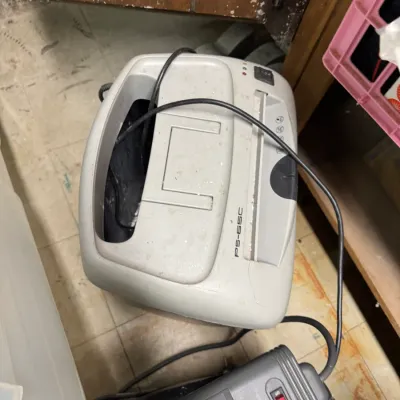 Sale Photo Thumbnail #103: Fellowes Powershred PS-65C cross-cut paper shredder, showing some surface wear and dust from storage.
