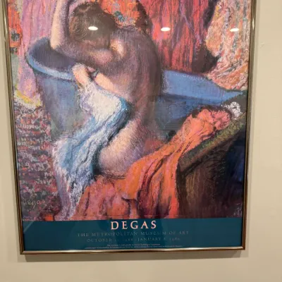 Sale Photo Thumbnail #137: Framed exhibition poster for the Edgar Degas retrospective at The Metropolitan Museum of Art, running from October 11, 1988, to January 8, 1989, featuring his pastel work "The Tub."