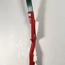 Sale Photo Thumbnail #25: Vintage recurve archery bow featuring a red riser and dark green limbs, showing some wear from use.