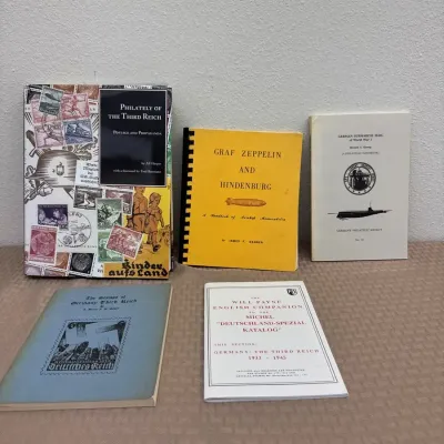 German Philately Reference Lot (6) Third Reich, Zeppelin, Submarine Mail, Michel Catalog Companion