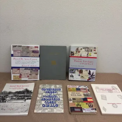 Postal History Book Lot (7) Confederate Stamps, WWII Censor Mail, Patriotic Covers, Air Mail