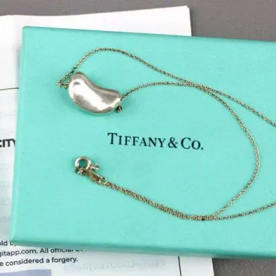 Tiffany & Co. sterling silver Elsa Peretti bean pendant necklace, presented on its signature blue box with accompanying authenticity...