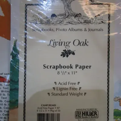 Sale Photo Thumbnail #524: 35 sheets of camping scrapbook paper, 19 sheets crushed leaf sample packet (various colors) , 25 sheets blue/rainbow 60 lb. card stock, all 8-1/2" x 11", see pictures