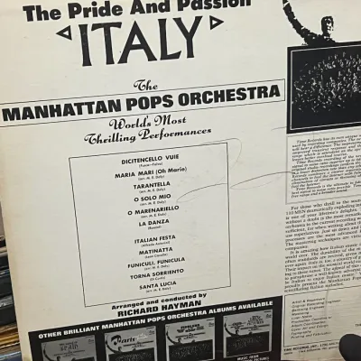 Sale Photo Thumbnail #76: Vintage vinyl record album cover for "The Pride And Passion: Italy" by The Manhattan Pops Orchestra, arranged and conducted by Richard Hayman, released on Time Records.