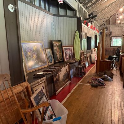 Sale Photo Thumbnail #22: Rocking chairs, framed artwork, oak doorway pillars, mirrors 