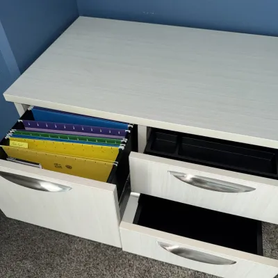 Sale Photo Thumbnail #317: Measures 72" deep from end of table to back of desk, 103" wide overall, 29" tall
