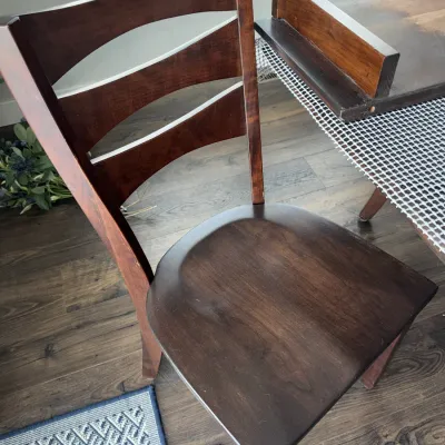Sale Photo Thumbnail #553: Measures approx. 42x64", already has one leaf inserted and comes with another. Four chairs and one bench.