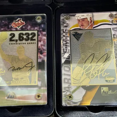 Sale Photo Thumbnail #217: Limited Edition Cal Ripken Jr. & Mario Lemieux gold-clad cards