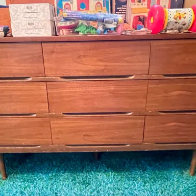 Sale Photo Thumbnail #64: Two of two mid-century modern walnut dressers