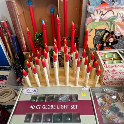 Sale Photo Thumbnail #22: Vintage Christmas flame candelabras