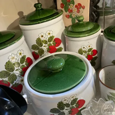 Sale Photo Thumbnail #130: Vintage McCoy "Strawberry Country" canisters