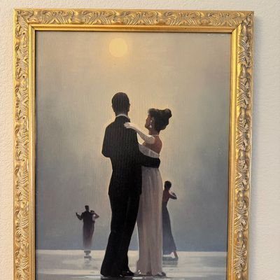 Sale Photo Thumbnail #14: Framed print of Jack Vettriano's "Dance Me to the End of Love," featuring a dancing couple in formal attire, housed in an ornate gold-finished frame.