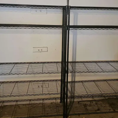 Pair Of Adjustable Black Wire Shelving Units