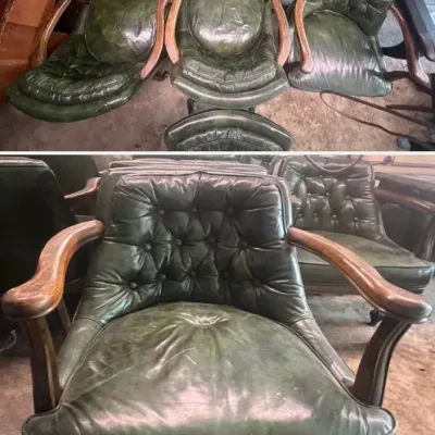 Vintage Emerald Green Faux Leather Poker Chairs: 7Total