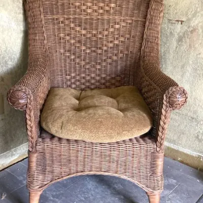 Wicker Wingback Armchair Vintage Style 