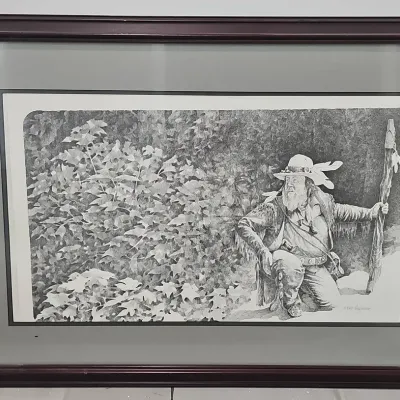 Framed Pencil Drawing Mountain Man 