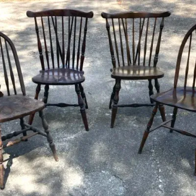 Four Unmatched Splat Back & Windsor Bow Style Chairs Vintage