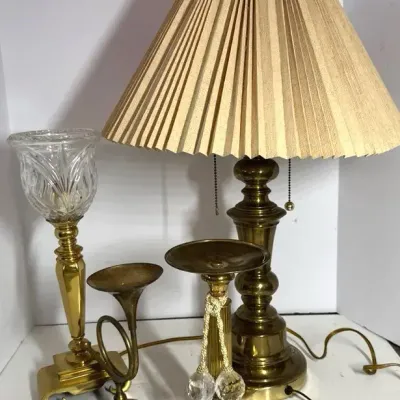 Brass And Brass Tone Lamps And Candleholders: 4pcs