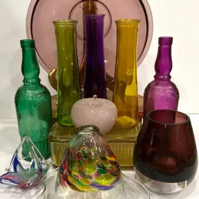 Jeweltone Bottles, Glassware, Blown Glass And More: 11pcs