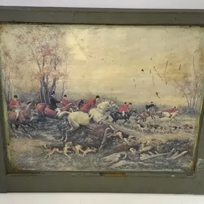 Vintage Framed And Signed English Fox Hunt Scene “Vicente Roso”