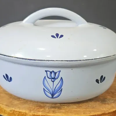 Vintage Light Blue Enameled Cast Iron Casserole