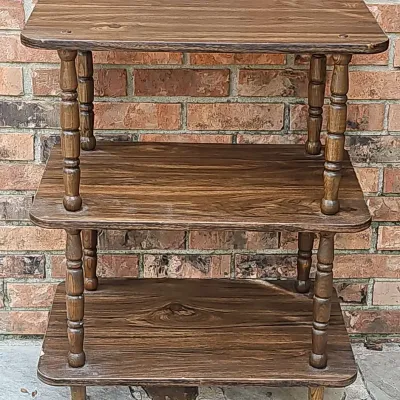 Vintage Three-Tier Wooden Rolling Cart 