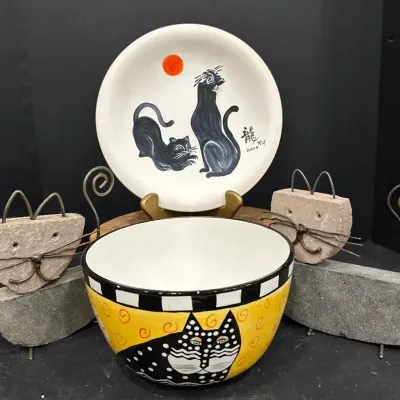 Cat Themed Decor And Bowl: 4pcs