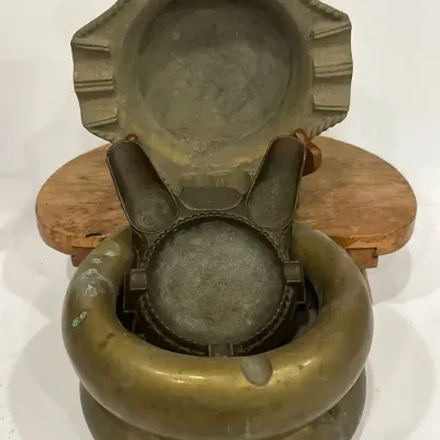 Vintage Cast Metal And Brass Ashtrays/Pipe Rest: 4pcs
