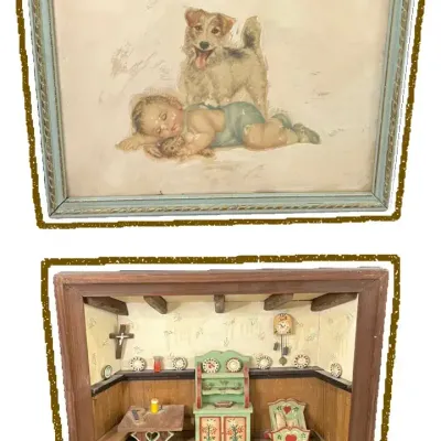 Vintage Hand-carved  3D Wooden Shadowbox