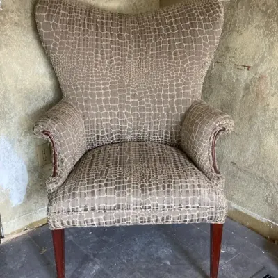 Wingback Armchair With Alligator Pattern Fabric