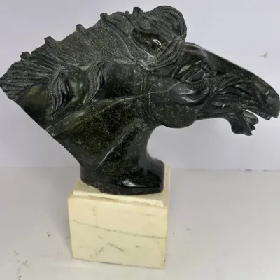 Carved Dark Green Marble/Hardstone Horse Head Bust