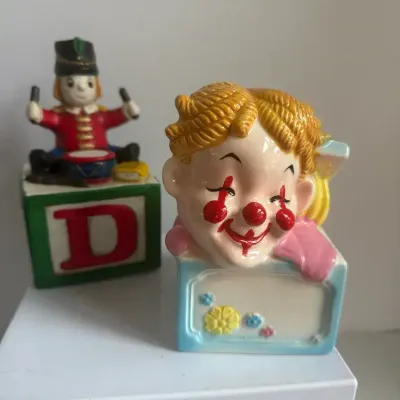 ABCD Vintage Toy Soldier and Inarco Clown Planter