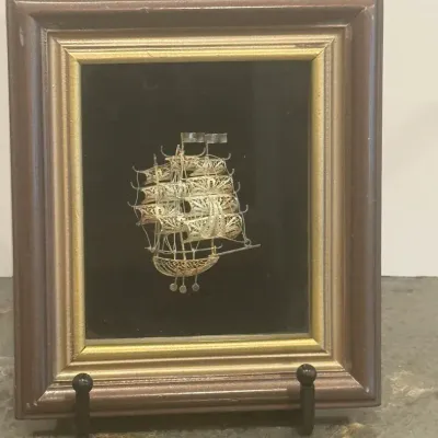 Framed Sterling Silver Intricate Wire Work Ship
