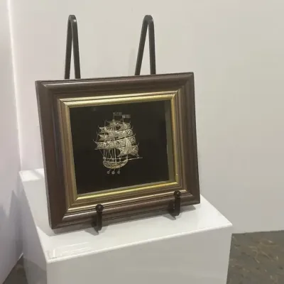 Intricate Sterling Silver Wire Work Framed Ship