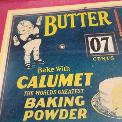 Sale Photo Thumbnail #20: Framed Calumet Baking Powder Cardboard Store Display with Adjustable Price Wheels