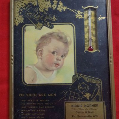 Sale Photo Thumbnail #21: Vintage Kiddie Korner Bensenville Illinois Advertising Thermometer with Margaret Cornett Poem