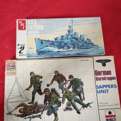 Sale Photo Thumbnail #36: Two Vintage World War II Model Kits Including AMT Matchbox USS Fletcher and ESCI German Sturmtruppen Sappers Unit