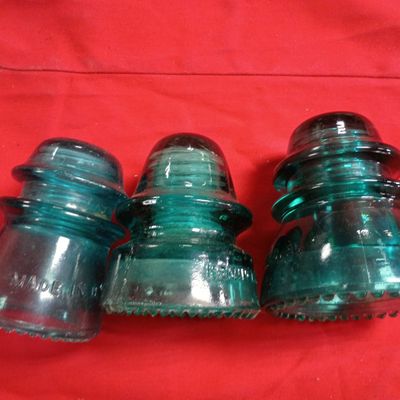 Sale Photo Thumbnail #29: Three American Hemingray Aqua Glass Insulators