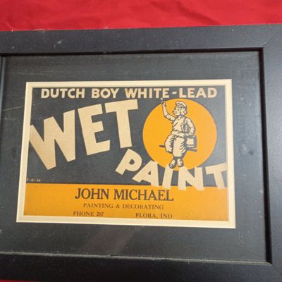 Sale Photo Thumbnail #17: Framed Dutch Boy White Lead Wet Paint Cardboard Advertising Sign John Michael Flora Indiana