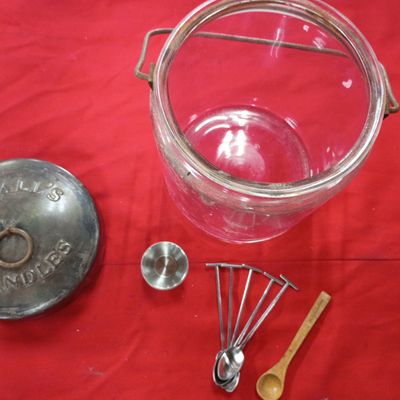 Sale Photo Thumbnail #5: A Collection of McCall's Candles Glass Jar and Stainless Steel Tools