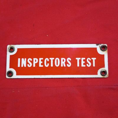 Sale Photo Thumbnail #34: Vintage Inspectors Test Vitreous Enamel Industrial Sign