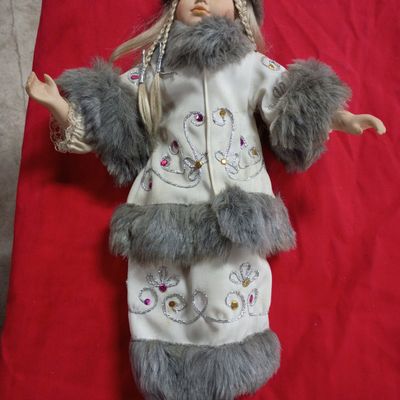 Sale Photo Thumbnail #26: Blonde Bisque Porcelain Doll in Faux Fur Trimmed Scandinavian Style Winter Coat