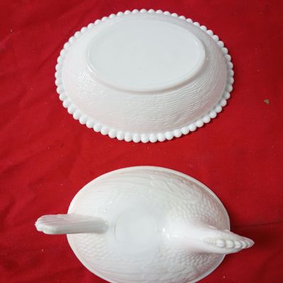 Sale Photo Thumbnail #59: Two Piece White Milk Glass Hen on Nest Covered Dish