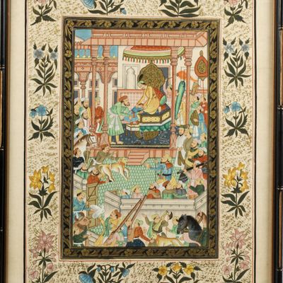 Sale Photo Thumbnail #344: Indo-Persian or Mughal Style Gouache on Fabric Painting